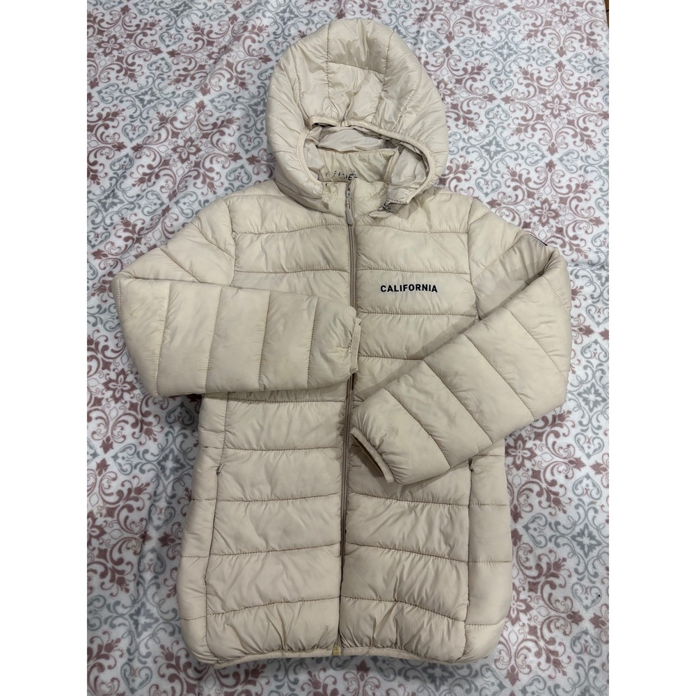 Citywear California Hooded Puffer Jacket Cream Off-White SF Flag Patch Small